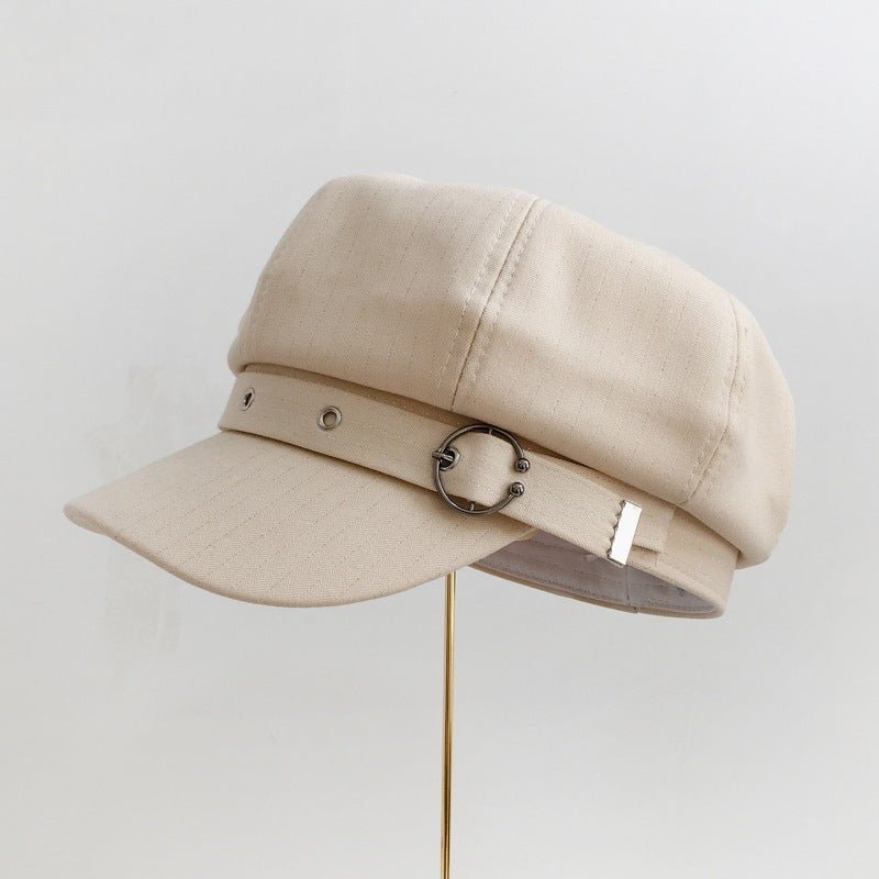 Women's Retro Fashion Metal Ring Buckle Bright Silk Beret - Urban Caps