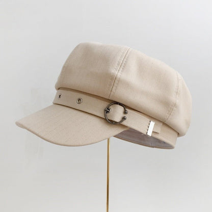 Women's Retro Fashion Metal Ring Buckle Bright Silk Beret - Urban Caps