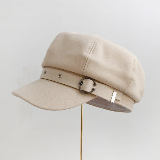 Women's Retro Fashion Metal Ring Buckle Bright Silk Beret - Urban Caps
