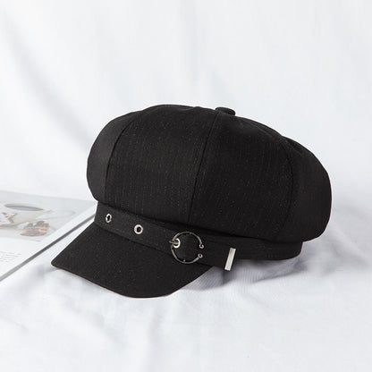 Women's Retro Fashion Metal Ring Buckle Bright Silk Beret - Urban Caps