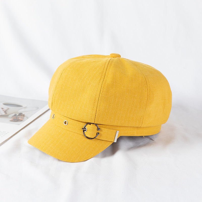 Women's Retro Fashion Metal Ring Buckle Bright Silk Beret - Urban Caps