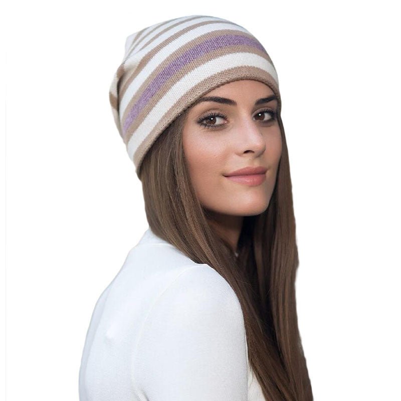 Women’s Striped Knit Beanie – Soft Woolen Hat with Multicolor Pattern - Urban Caps