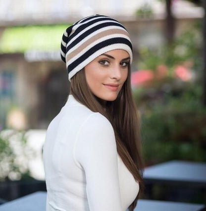 Women’s Striped Knit Beanie – Soft Woolen Hat with Multicolor Pattern - Urban Caps