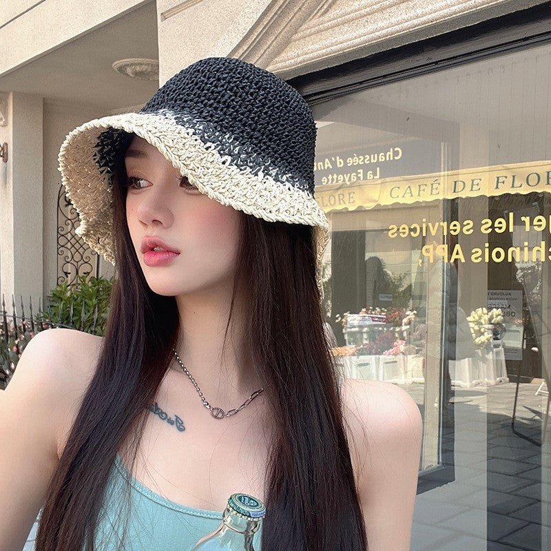 Women's Summer Straw Colorblock Crochet Hat - Urban Caps