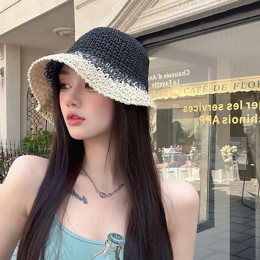Women's Summer Straw Colorblock Crochet Hat - Urban Caps
