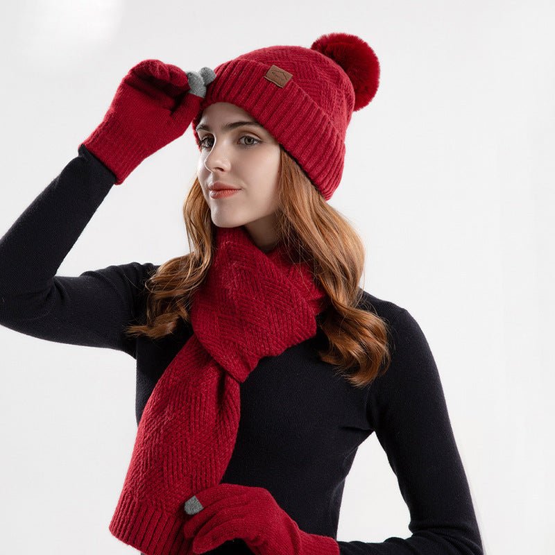 Women’s Winter Knit Set – Beanie, Scarf & Gloves 3 - Piece Warm Woolen Kit - Urban Caps