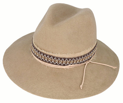 Women’s Wool Felt Fedora Hat with Layered Band and Raw Brim – Nyla by Maddison Avenue - Urban Caps