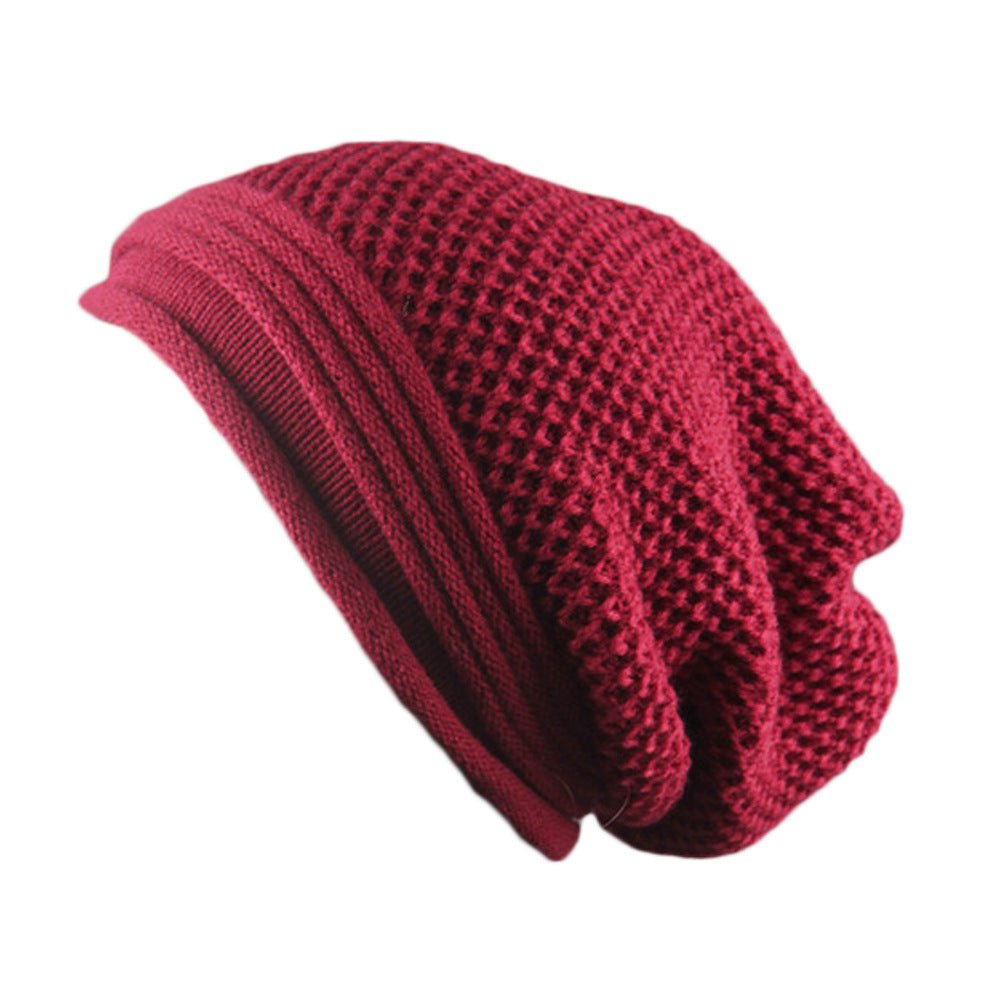 Wool Waffle Knit Beanie – Unisex Slouchy Winter Hat with Foldover Cuff - Urban Caps