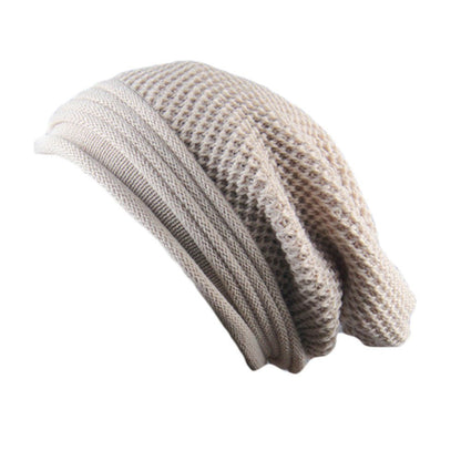 Wool Waffle Knit Beanie – Unisex Slouchy Winter Hat with Foldover Cuff - Urban Caps