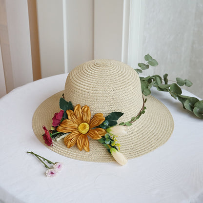 Big Flower Straw Bucket Hat - Urban Caps 