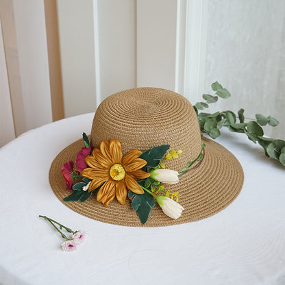 Big Flower Straw Bucket Hat - Urban Caps 