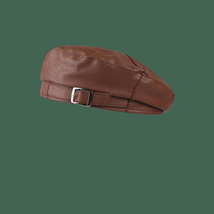Autumn Popular Soft Leather Textured Beret Flat Cap - Urban Caps