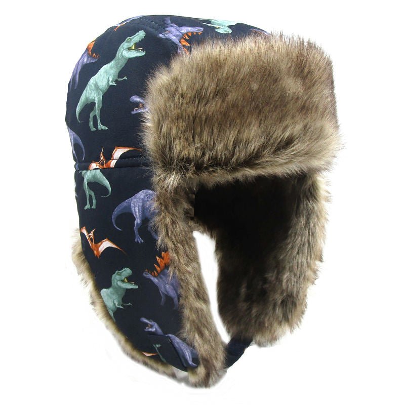 Boys Dinosaur Print Thick Warm Ear Protection Kids Hat - Urban Caps