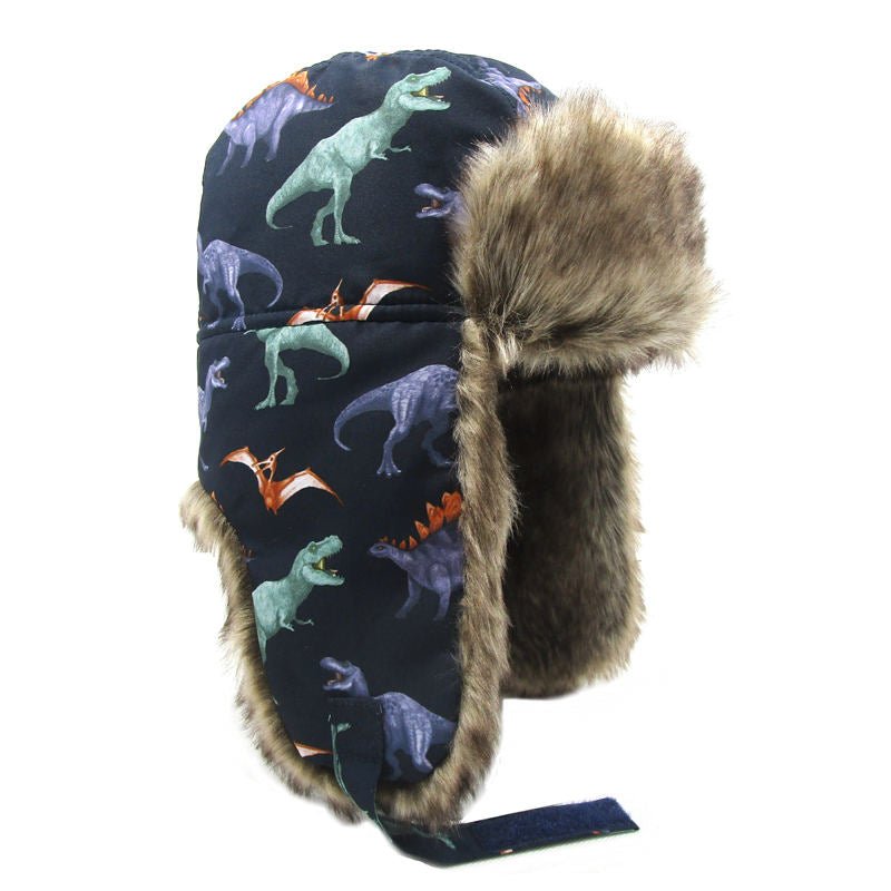 Boys Dinosaur Print Thick Warm Ear Protection Kids Hat - Urban Caps