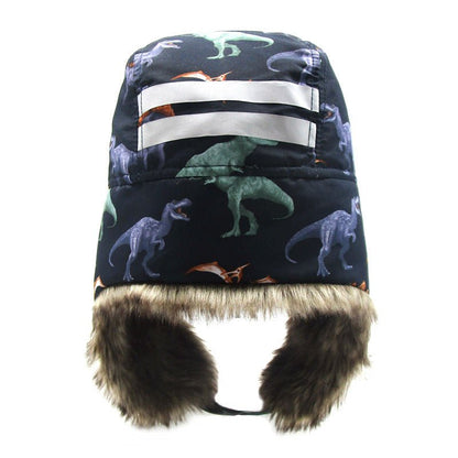 Boys Dinosaur Print Thick Warm Ear Protection Kids Hat - Urban Caps