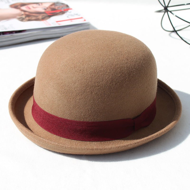 Casual British Style Round Top Curled Wool Fedoras Hat - Urban Caps