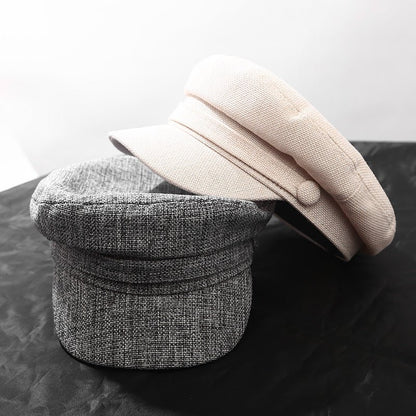 Casual Flat Top Military Hat Cotton Linen Flat Cap - Urban Caps
