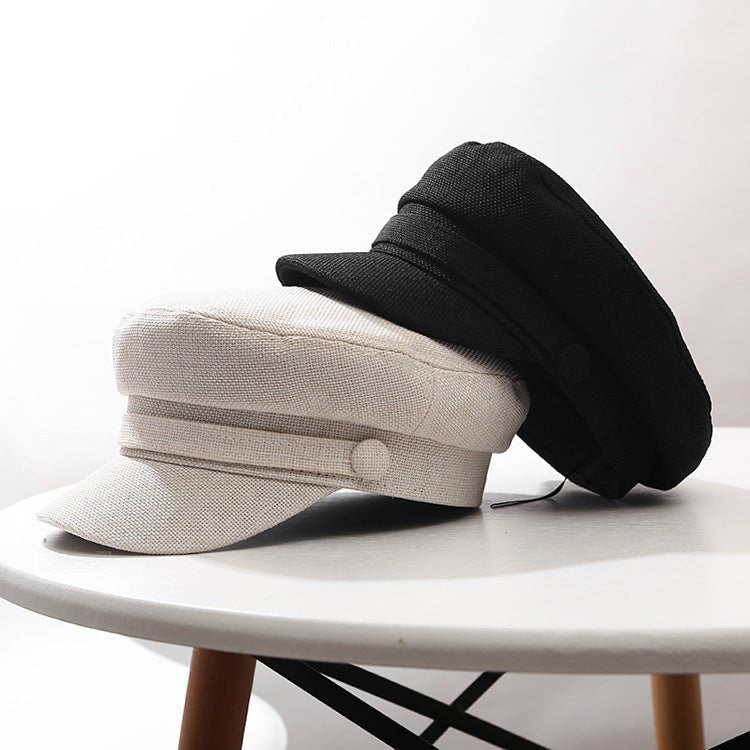 Casual Flat Top Military Hat Cotton Linen Flat Cap - Urban Caps