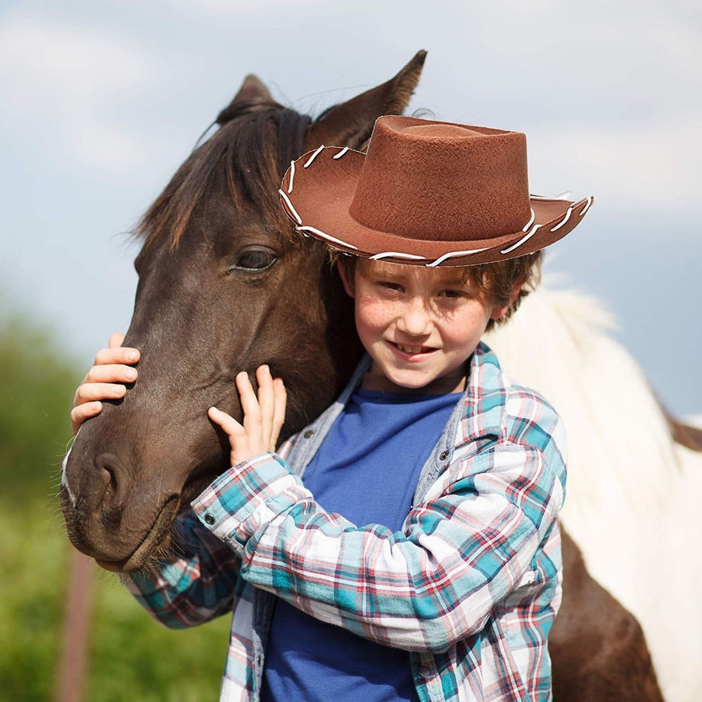 Children's Rope Non-Woven Brown Brim Cowboy Hat - Urban Caps