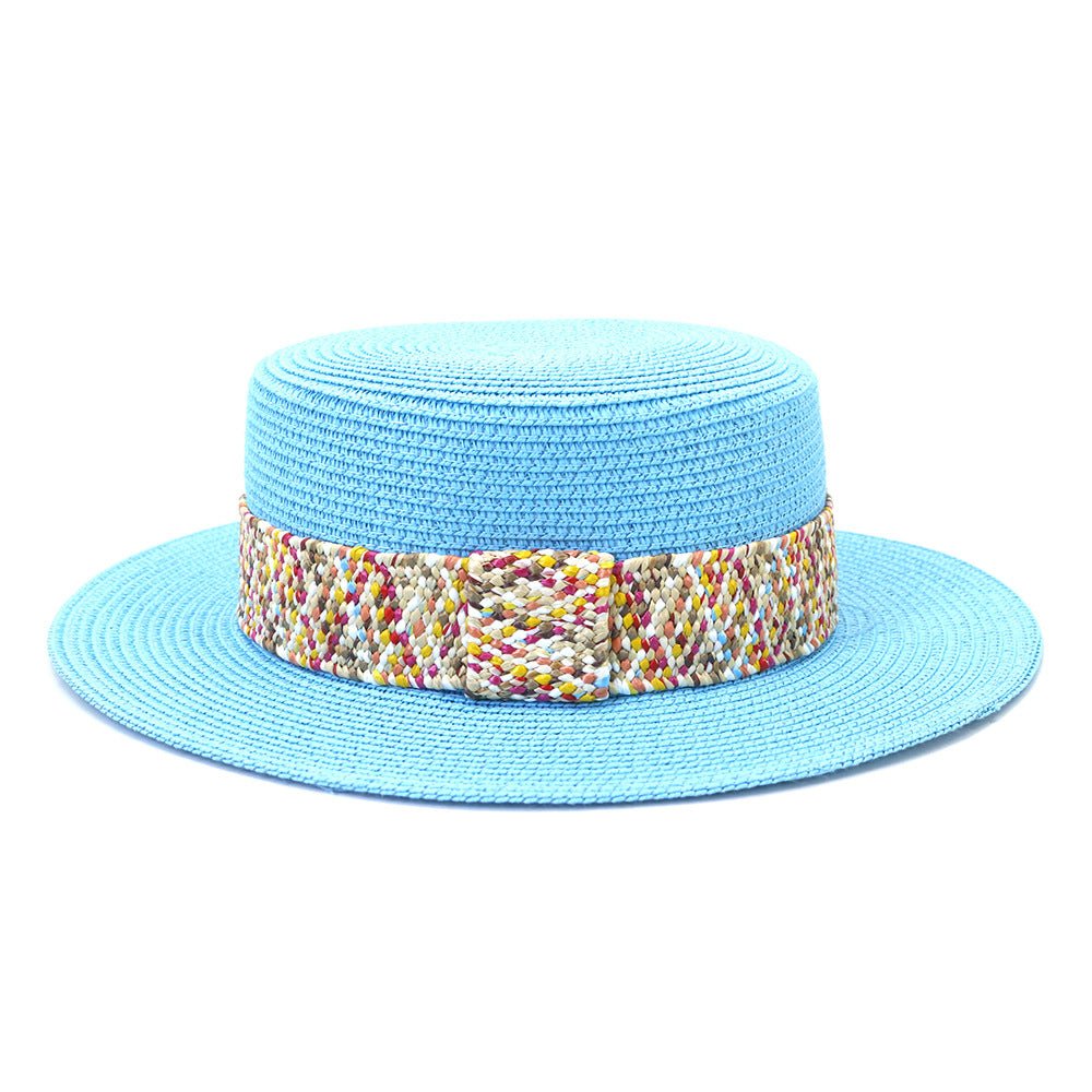Color Flat Top Straw Hat Outdoor Travel Hat - Urban Caps