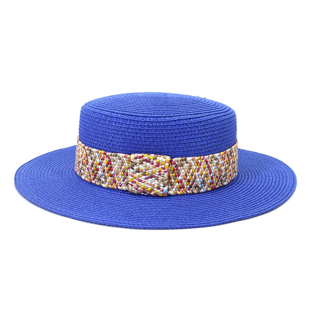 Color Flat Top Straw Hat Outdoor Travel Hat - Urban Caps