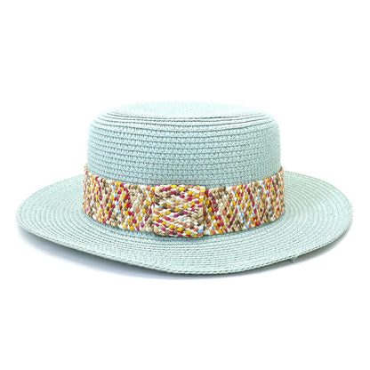Color Flat Top Straw Hat Outdoor Travel Hat - Urban Caps
