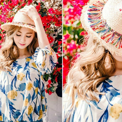 Color Fringed Surafi Straw Hat - Urban Caps