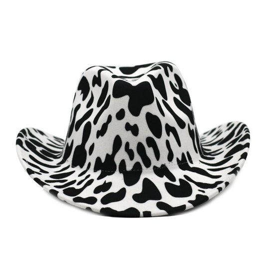 Cow Pattern Cowboy Hat With Rolled Brim Western Cowboy Hat - Urban Caps