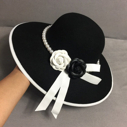 Elegant Flower Pearl Fisherman Hat Small Incense Top Fedoras Hat - Urban Caps