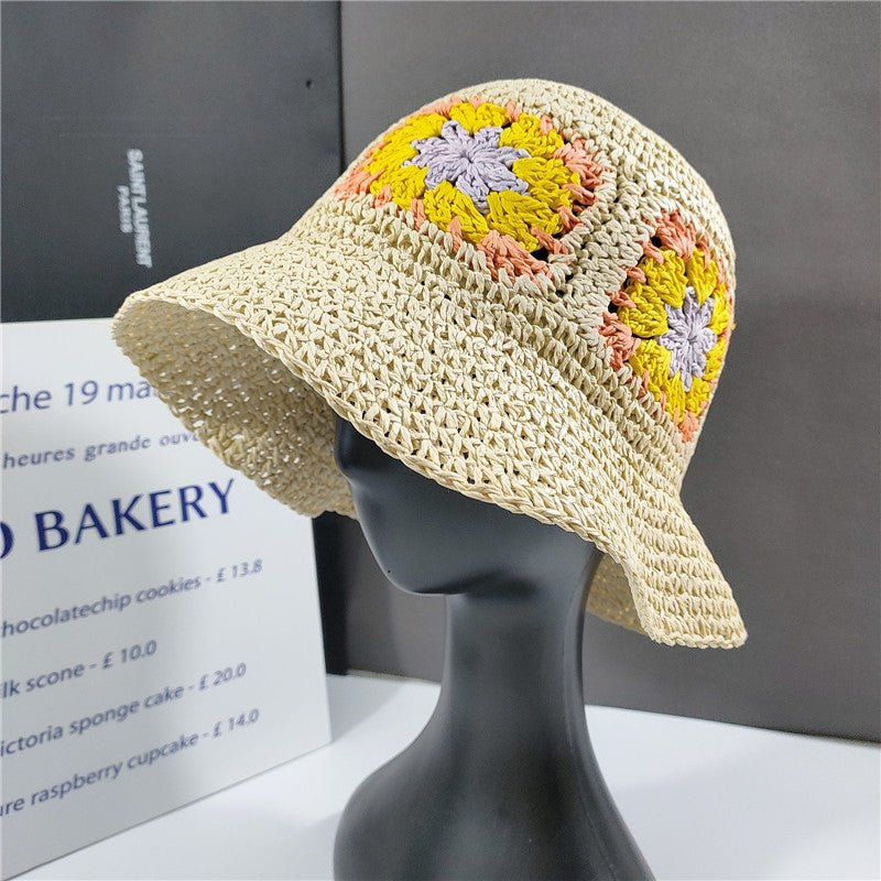 Elegant Folded Floral Straw Bucket Hat - Urban Caps