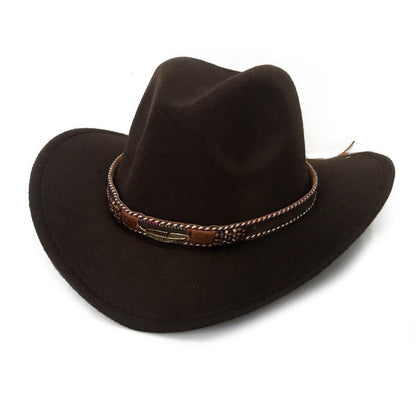 Fashion Metal Leaf Belt Cowboy Hat - Urban Caps