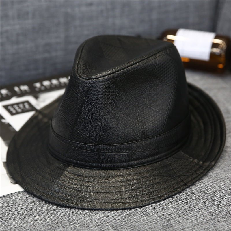 Fashion Plaid Pu Texture Bowler Hat - Urban Caps