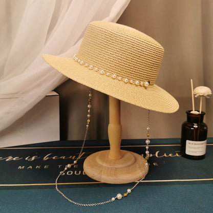 French Retro Pearl Chain Flat Travel Hat - Urban Caps