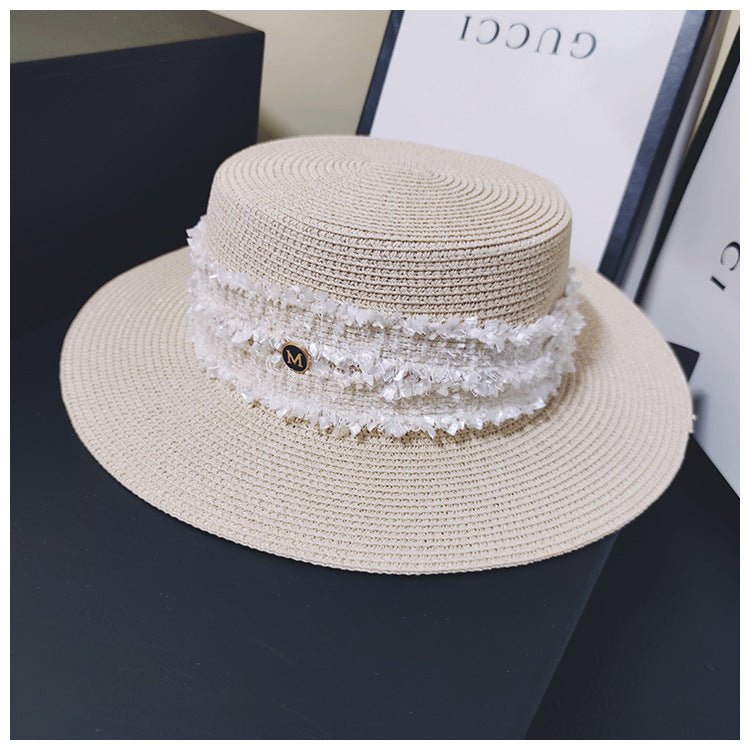 Hepburn Ladies Style Flat Top Hat Straw Hat - Urban Caps
