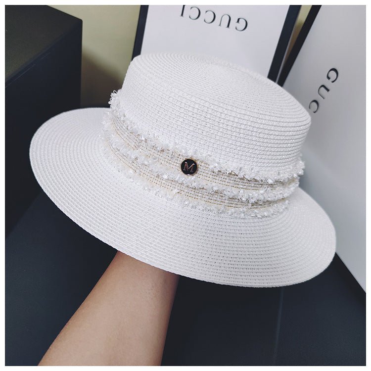 Hepburn Ladies Style Flat Top Hat Straw Hat - Urban Caps