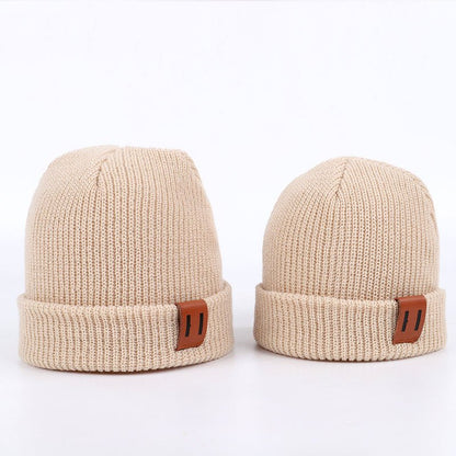 Leather Standard Solid Color Thermal Baby Knitted Cap Beanies - Urban Caps