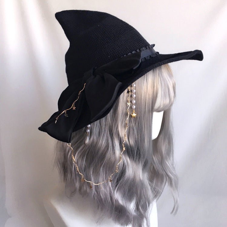 Lolita Velvet Witch Hat Halloween Wide Brim Rose Witch Hat - Urban Caps