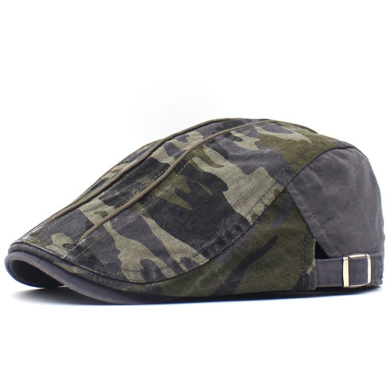 Men's Camouflage Washed Cotton Flat Brim Beret Flat Cap - Urban Caps