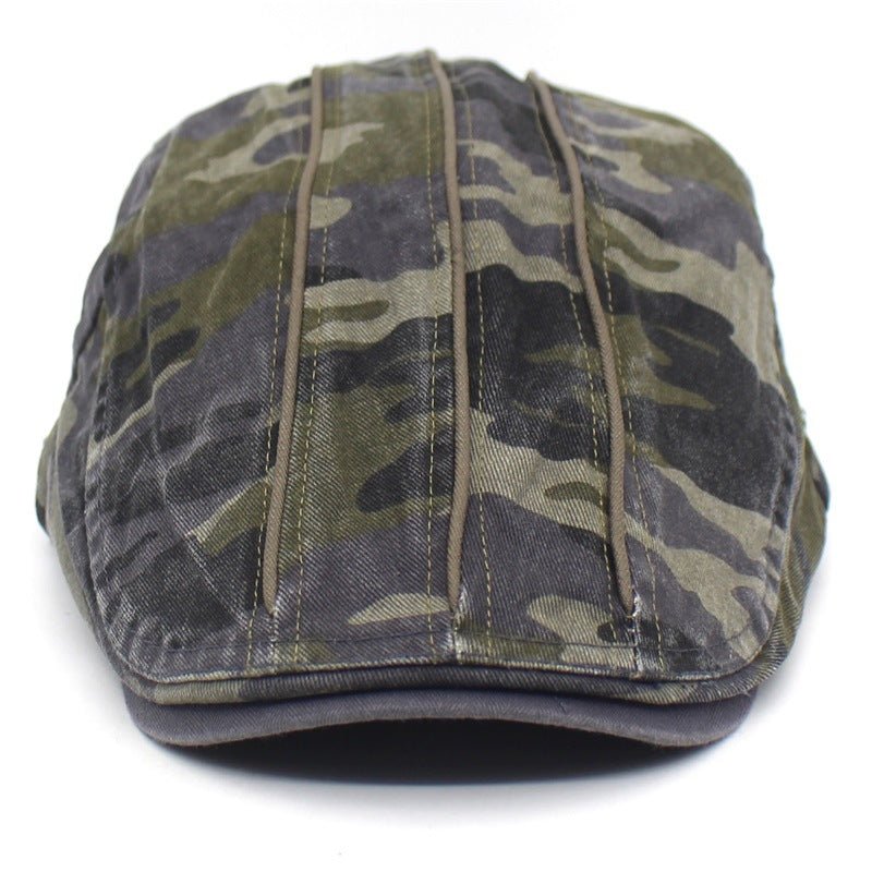 Men's Camouflage Washed Cotton Flat Brim Beret Flat Cap - Urban Caps