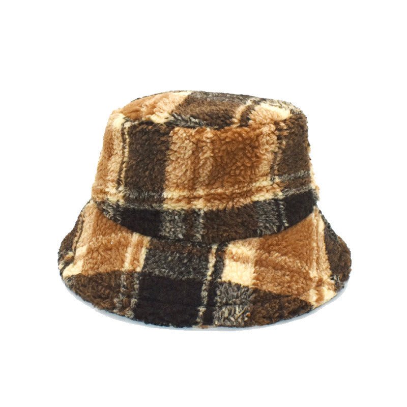 Plush Fisherman Women's Fashion Plaid Warm Basin Hat Fedoras Hat - Urban Caps