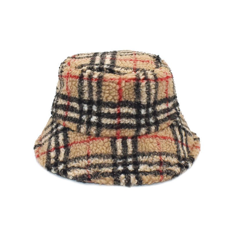 Plush Fisherman Women's Fashion Plaid Warm Basin Hat Fedoras Hat - Urban Caps