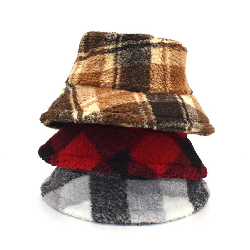 Plush Fisherman Women's Fashion Plaid Warm Basin Hat Fedoras Hat - Urban Caps