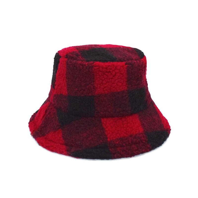 Plush Fisherman Women's Fashion Plaid Warm Basin Hat Fedoras Hat - Urban Caps