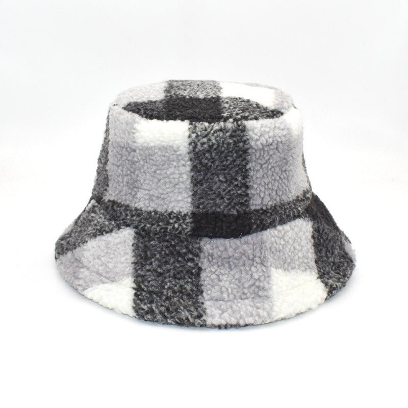 Plush Fisherman Women's Fashion Plaid Warm Basin Hat Fedoras Hat - Urban Caps
