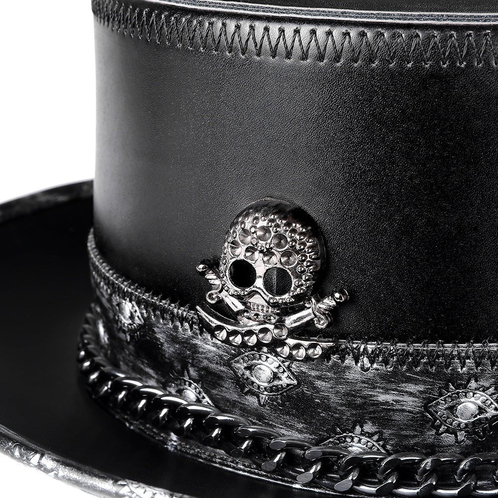 PU Leather Skull Chain Gentleman Hat Fedoras Hat - Urban Caps