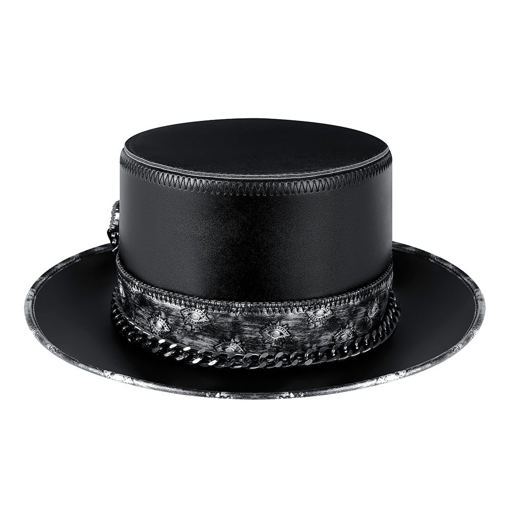 PU Leather Skull Chain Gentleman Hat Fedoras Hat - Urban Caps