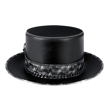 PU Leather Skull Chain Gentleman Hat Fedoras Hat - Urban Caps