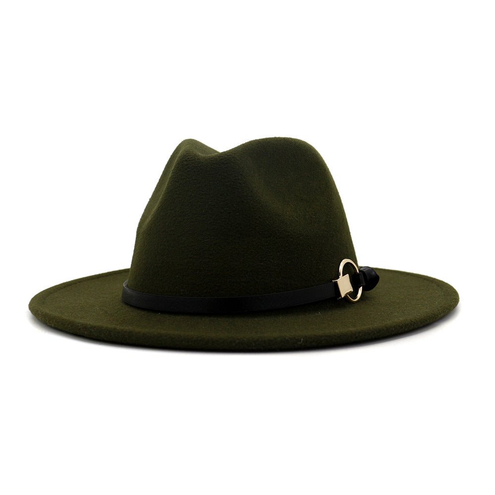 Simple Belt Flat Brim And Big Rim All-match Jazz Hat Fedoras Hat - Urban Caps