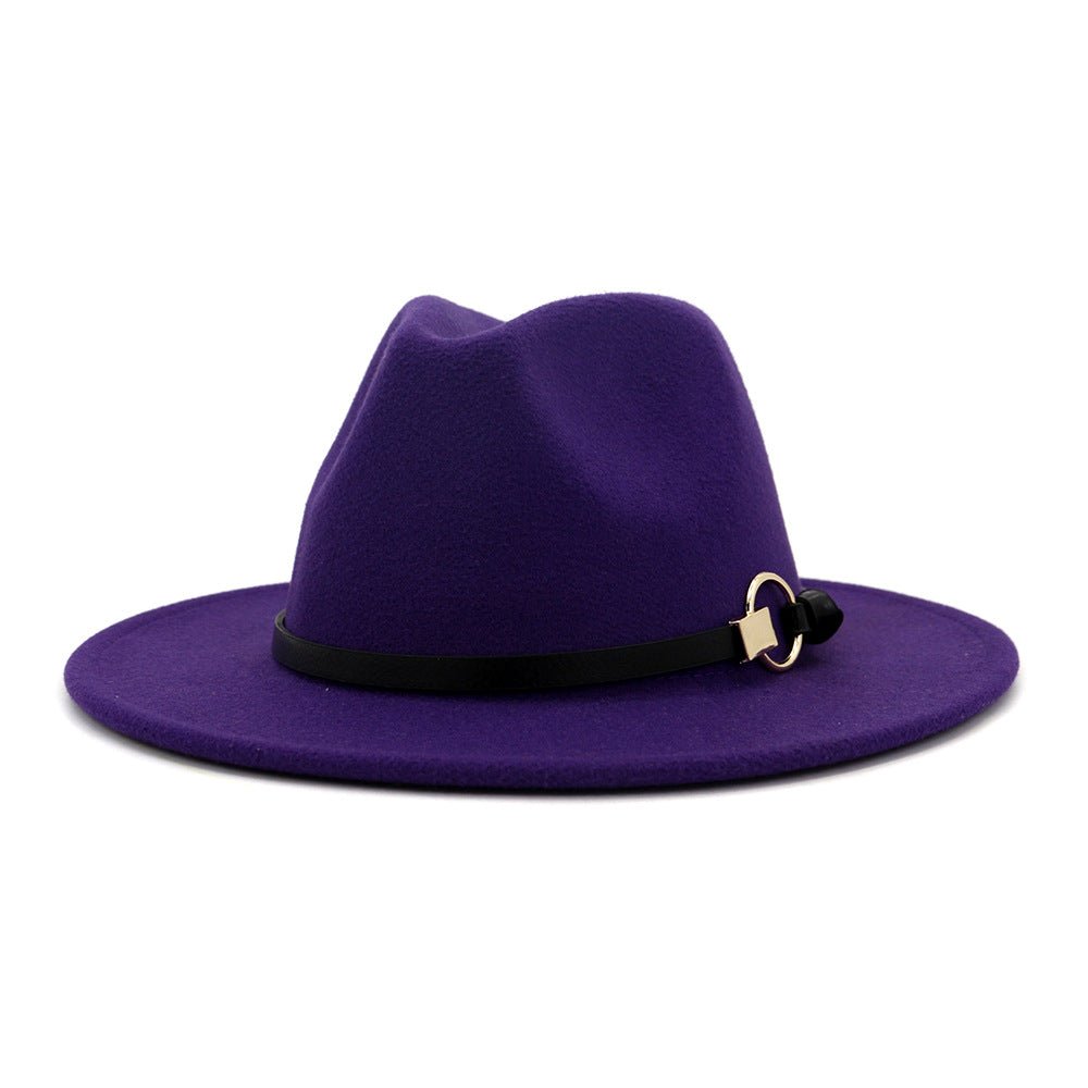 Simple Belt Flat Brim And Big Rim All-match Jazz Hat Fedoras Hat - Urban Caps