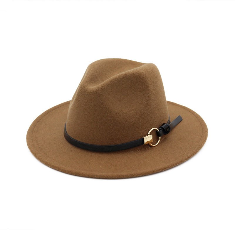 Simple Belt Flat Brim And Big Rim All-match Jazz Hat Fedoras Hat - Urban Caps